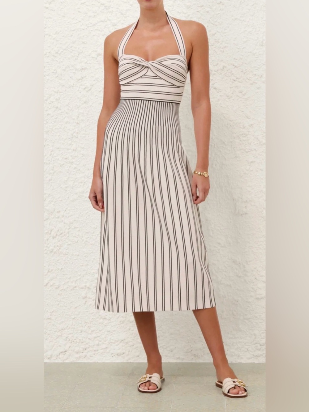 Zimmermann Daylight Twist Midi Dress, Cream and Black